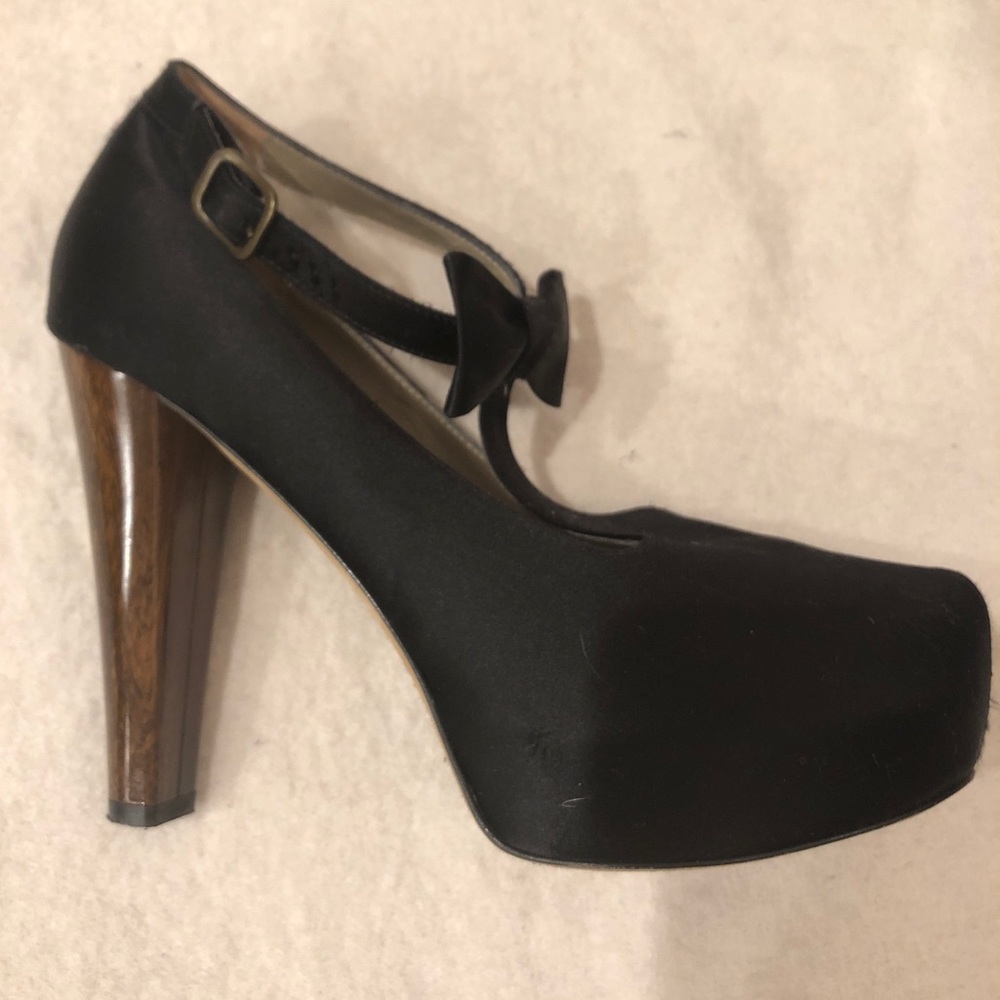 Tibi Black Satin T-Strap Heels Size 9